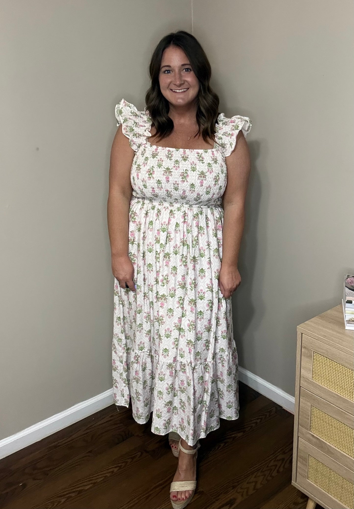 Pink Floral Smocked Dress