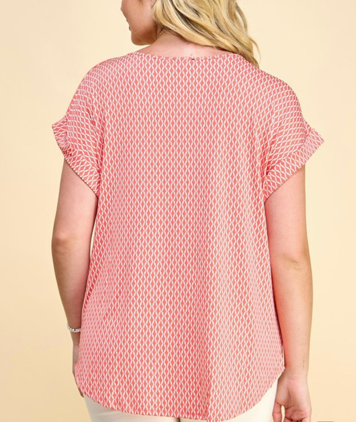 Voluptuous Coral Button Shoulder Top