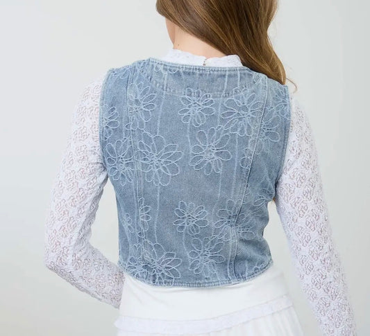 Floral Denim Vest