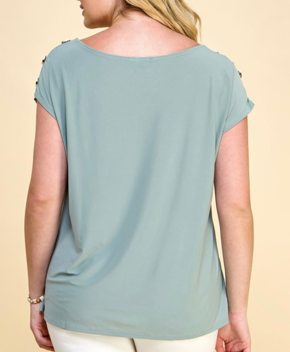 Sage Button Shoulder Top