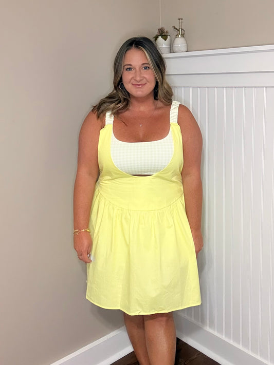 Gingham Dress w/ Romper - Yellow