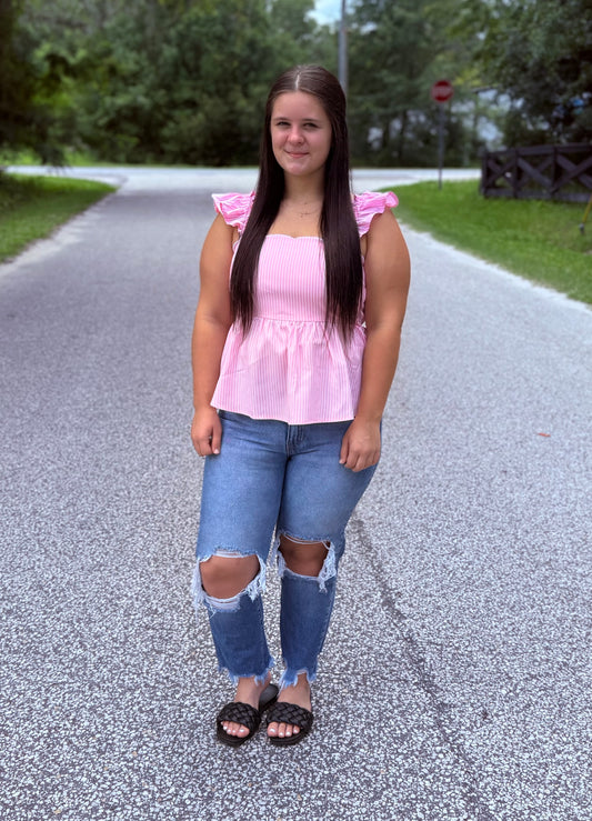 Flutter Sleeve Peplum Top