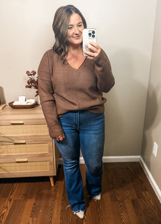 V Neck Ribbed Sweater