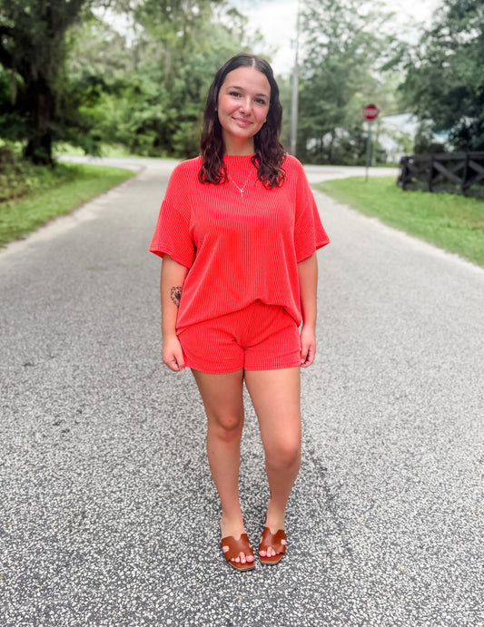 Coral Ribbed Set