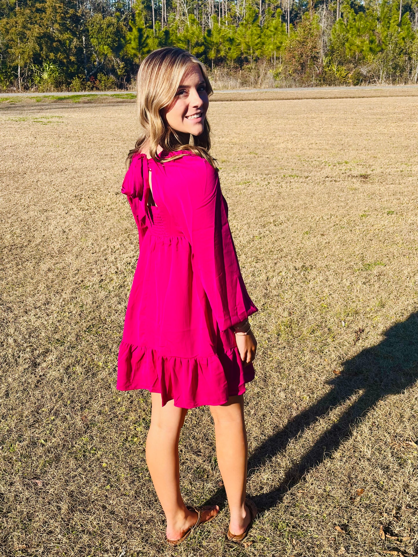 Magenta Back Tie Dress