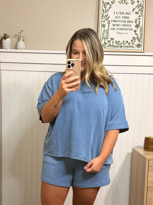 Ribbed Set - Dusty Blue