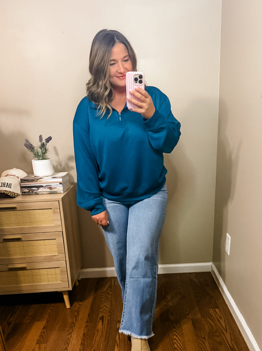 Teal Half Zip Pullover