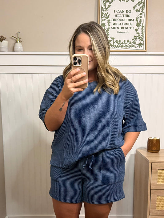 Ribbed Set-Navy