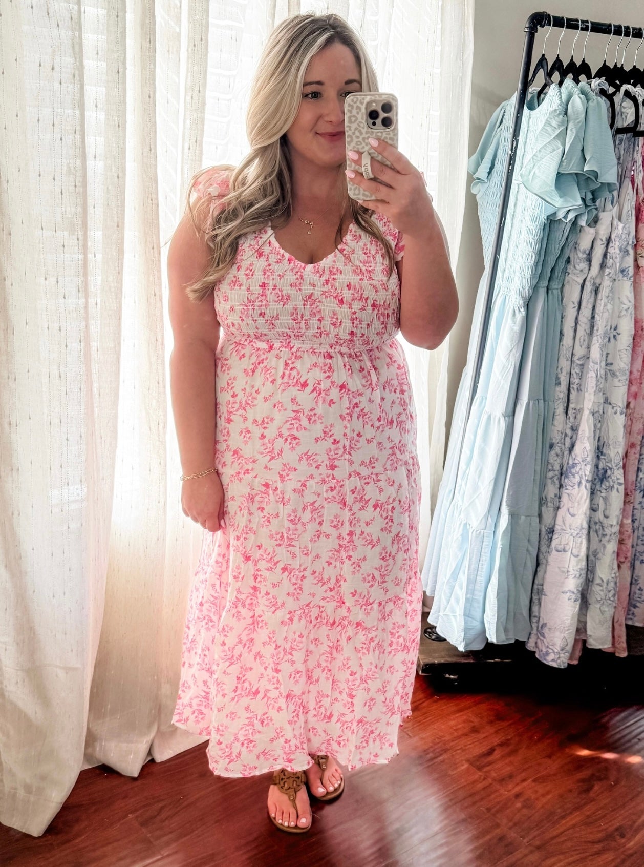 Pink Floral Midi Dress