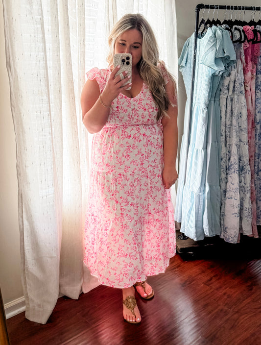 Pink Floral Midi Dress