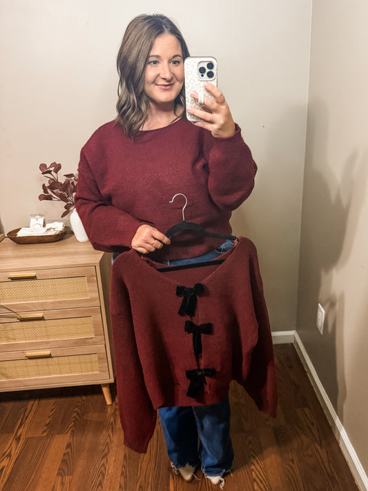 Back Velvet Bow Sweater