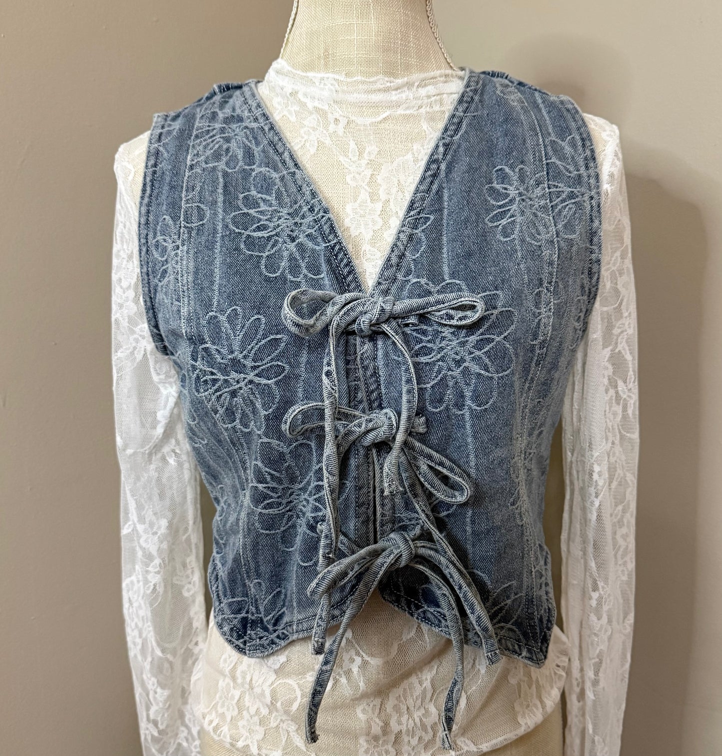 Floral Denim Vest