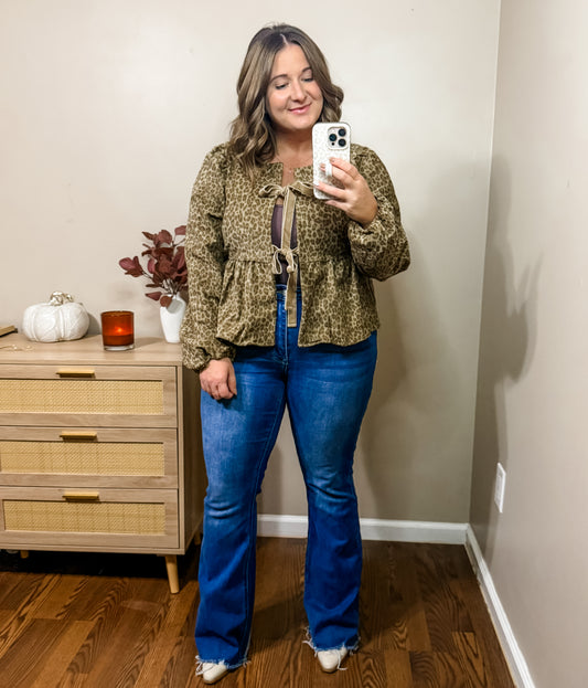 Leopard Front Tie Blouse