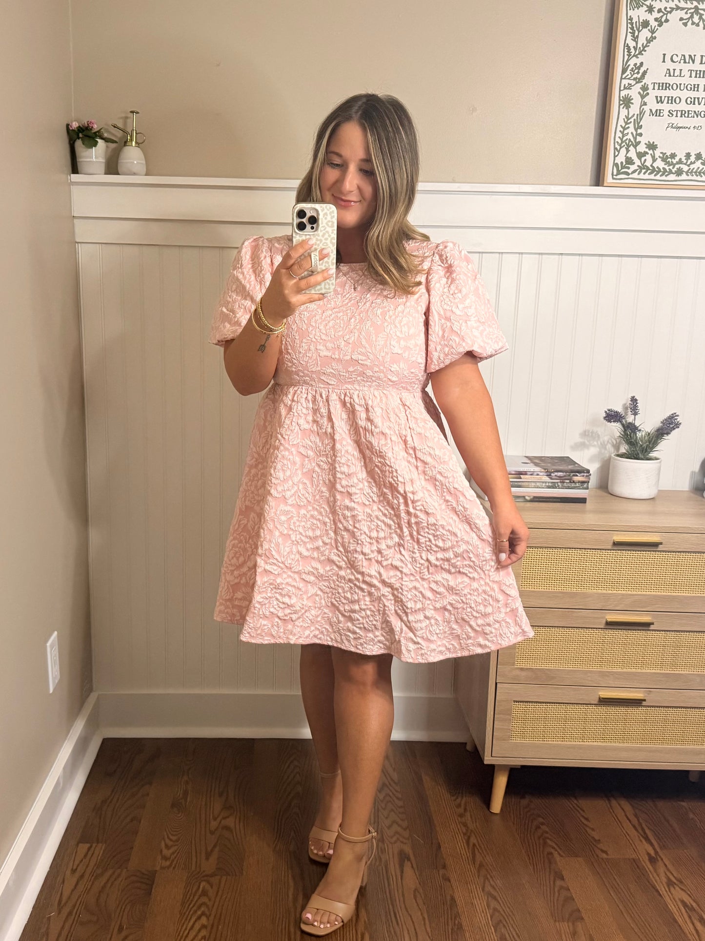 Floral Puff Sleeve Back Tie Dress