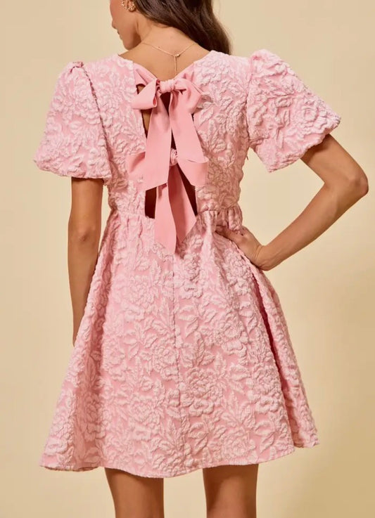 Floral Puff Sleeve Back Tie Dress