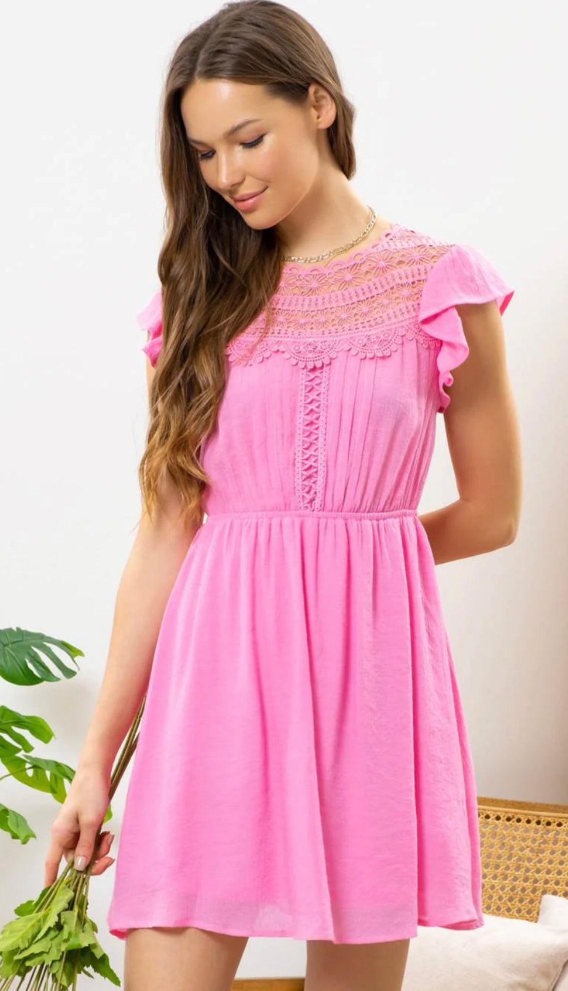 Pink Lace Mini Dress